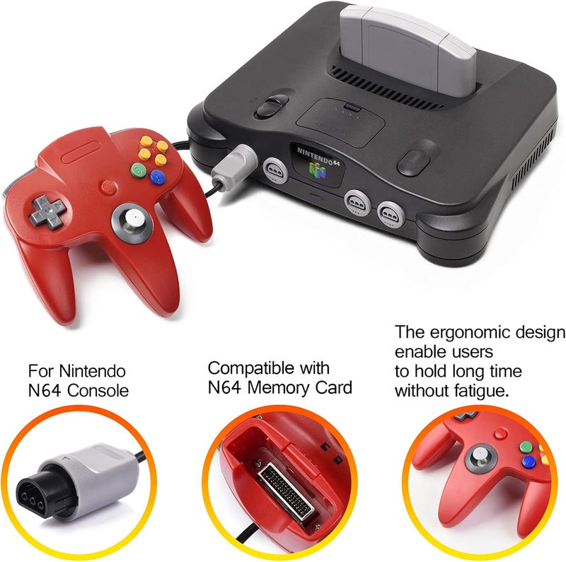 miadore 4 Pack Classic N64 Controller, Wired Classic N64 Gamepad with Upgraded Joystick(Non PC USB Version) (Black/Gray/Red/Blue) - Image 2
